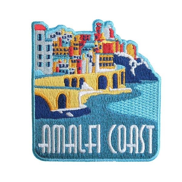 Amalfi Coast, Italy 3" Travel Patch Embroidered Iron on Sew on Badge Souvenir Applique Motif