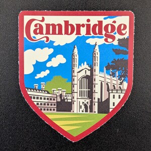 Cambridge UK 3" Vinyl Sticker Decal for Luggage, Waterbottle Laptop Scrapbook Travel Journal Notebook Gift Flag Diary City Country
