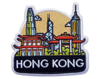 Hong Kong 3" Travel Patch Embroidered Iron on Sew on Badge Souvenir Flag Applique