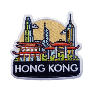 Hong Kong 3" Travel Patch Embroidered Iron on Sew on Badge Souvenir Flag Applique