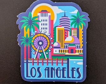 Calcomanía de vinilo de 7,6 cm de Los Ángeles, EE. UU., para equipaje, botella de agua, portátil, álbum de recortes, diario de viaje, cuaderno, regalo, bandera, diario, ciudad, país.