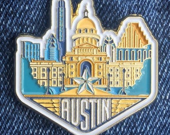 Austin Texas USA 1,25 ""Emaille Pin, Reisestifte Golden Metal Badge Flair Brosche Revers Soft Pin Geschenk Stadt Land Flagge Reisender."