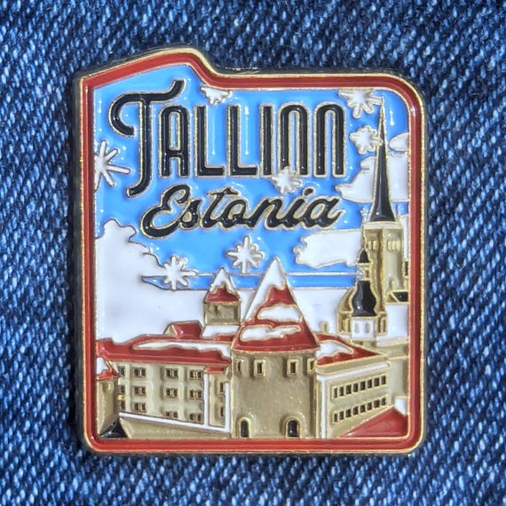 Tallinn Estonia 1.25" Enamel Pin, Travel Pins Golden Metal Badge Flair Brooch Lapel Soft Pushpin Gift City Country Flag Traveller