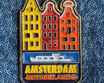 Amsterdam Netherlands 1.25" Enamel Pin Travel Badge Pinback Golden Lapel City Country Flag
