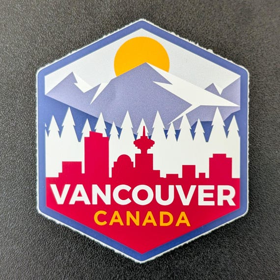 Vancouver Canada 3" Vinyl Sticker, Scrapbook Decal Luggage Waterbottle Laptop Travel Flag City Country
