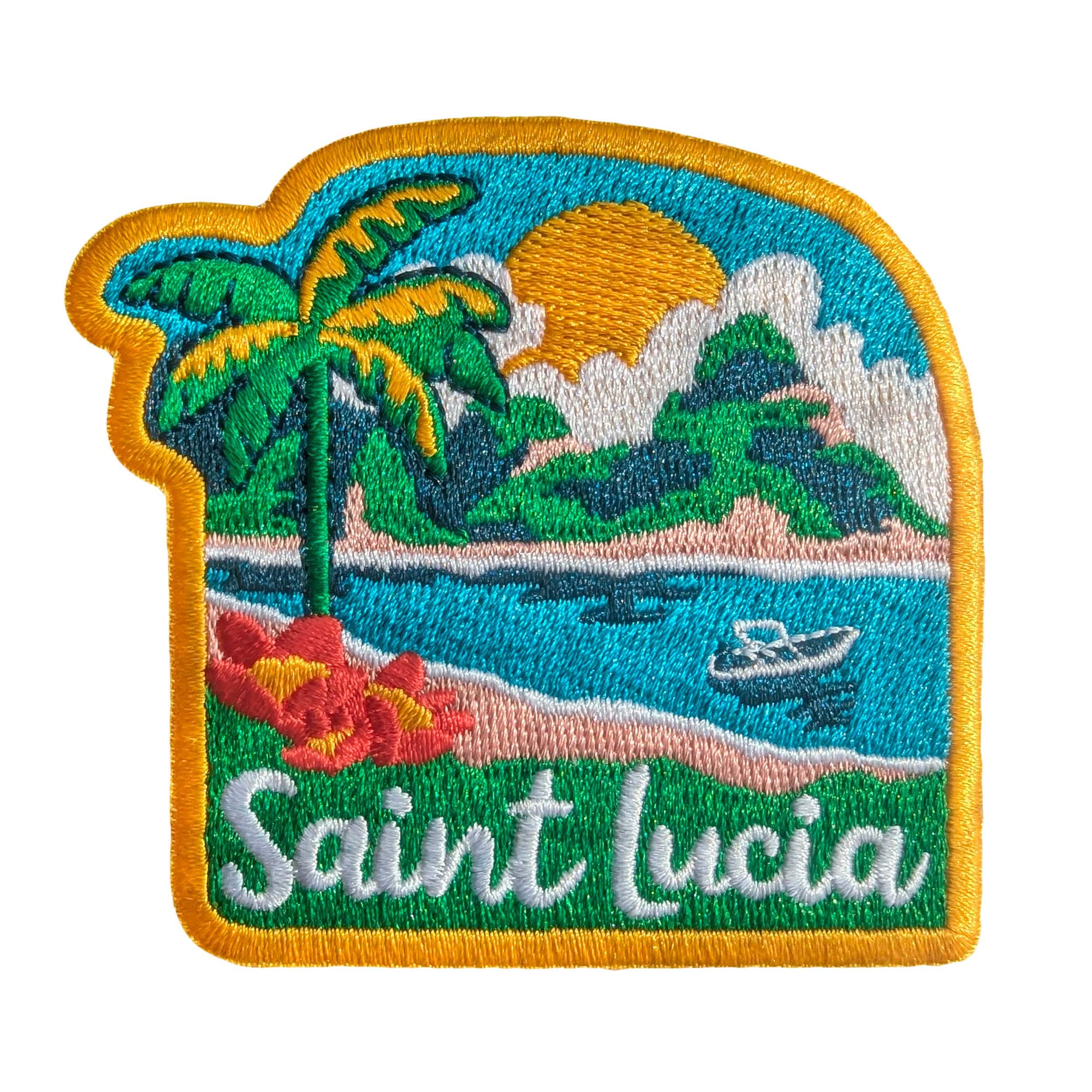 St. Lucia Karibik-Flagge Patch – Bestickter Stoff, Zum Aufbügeln – 1 Stück – Für Jacken, Rucksäcke, Caps – Lässiges Flaggen-Accessoire