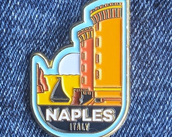 Naples Italy 1.25" Enamel Pin, Travel Pins Golden Metal Badge Flair Brooch Lapel Soft Pushpin Gift City Country Flag Traveller