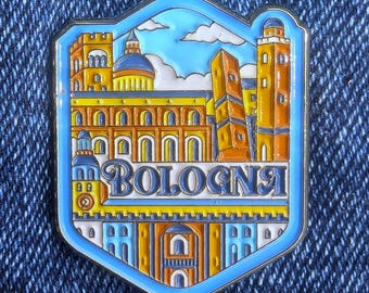 Bologna Italy 1.25" Enamel Pin, Travel Pins Golden Metal Badge Flair Brooch Lapel Soft Pushpin Gift City Country Flag Traveller