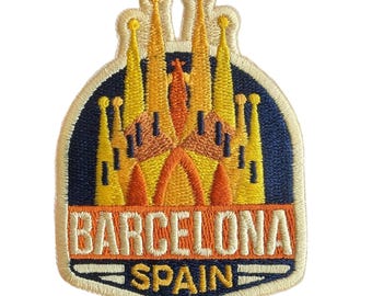 Toppa ricamata da 3" con scritta "Barcellona, Spagna", da applicare con ferro da stiro, da cucire, da viaggio, souvenir, motivo: bandiera, città, paese.