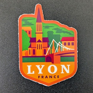 Lyon France 3" Vinyl Sticker, Waterproof Scrapbook Decal Luggage Laptop Travel Flag City Country