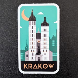 Calcomanía de vinilo de 8,25 cm de Cracovia, Polonia, para equipaje, botella de agua, portátil, álbum de recortes, diario de viaje, cuaderno, regalo, bandera, diario, ciudad, país.