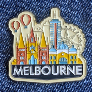Melbourne Australia 1.25&quot; Enamel Pin, Travel Pins Golden Metal Badge Flair Brooch Lapel Soft Pushpin Gift City Country Flag Traveller