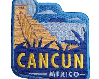Cancun Mexico 3" Travel Patch Embroidered Iron on Sew on Badge Souvenir Applique Motif