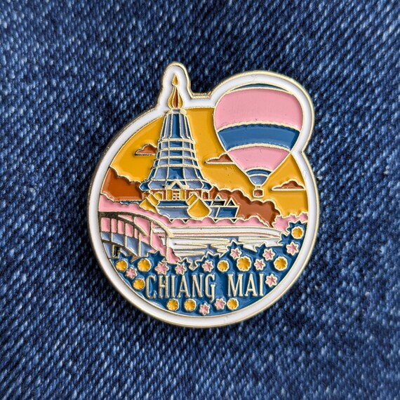 Chiang Mai Thailand Enamel Pin 1.25" Inch, Travel Pins Golden Metal Badge Flair Brooch Lapel Soft Pushpin Gift City Country Flag Traveller