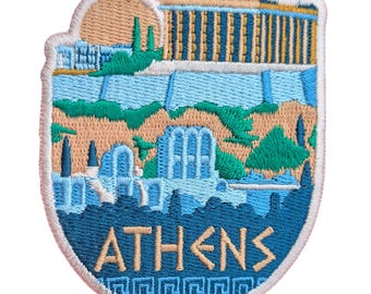 Athens Greece 3" Travel Patch Embroidered Iron on Sew on Badge Souvenir Applique Motif Flag City Country
