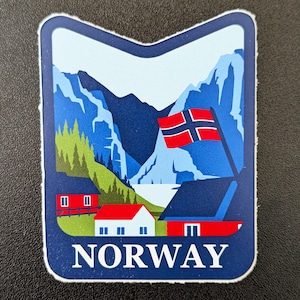 Norge 3" vinylklistermärke, scrapbook-dekal bagage vattenflaska laptop resor flagga stad land