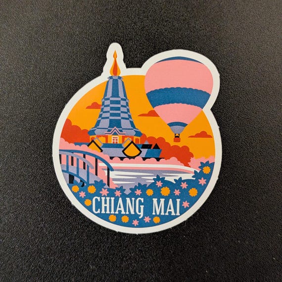 Chiang Mai Thailand 3" Vinyl Sticker Decal for Luggage, Waterbottle Laptop Scrapbook Travel Journal Gift Flag Diary City Country Travellers