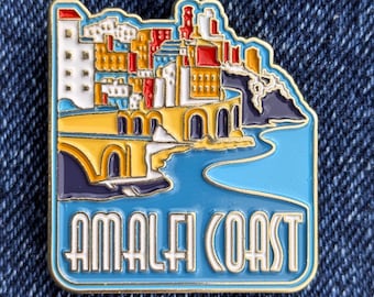 Amalfi Coast Italy 1.25" Enamel Pin Travel Badge Pinback Golden Lapel City Country Flag