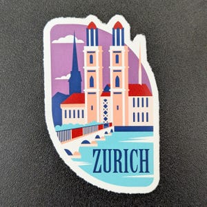 Zurich Switzerland 3" Vinyl Sticker, Waterproof Scrapbook Decal Luggage Laptop Travel Flag City Country