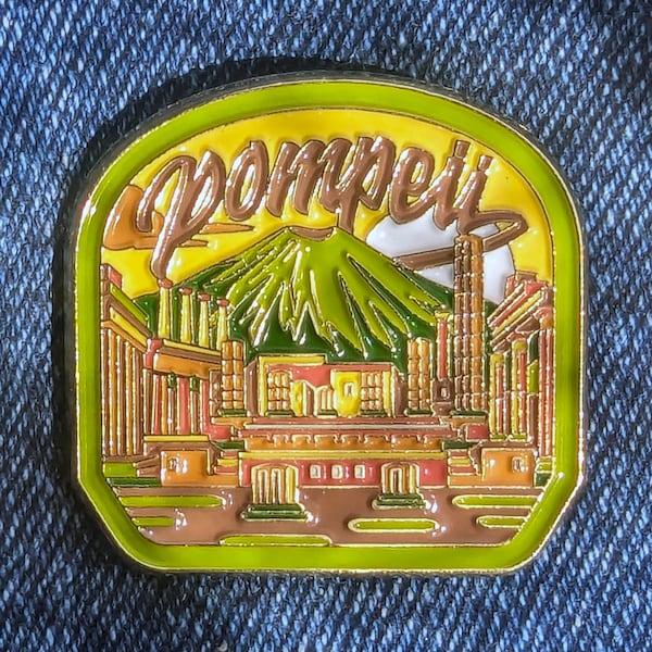 Pompeii Italy 1.25" Enamel Pin, Travel Pins Golden Metal Badge Flair Brooch Lapel Soft Pushpin Gift City Country Flag Traveller