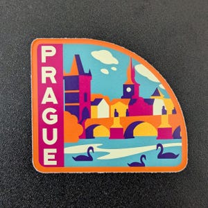 Prague Czechia 3&quot; Vinyl Sticker Decal for Luggage, Waterbottle Laptop Scrapbook Travel Journal Notebook Gift Flag Diary City Country