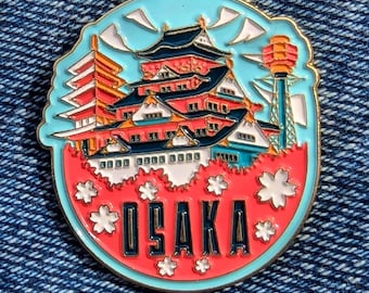 Osaka Japan 1.25" Enamel Pin Travel Badge Pinback Golden Lapel City Country Flag