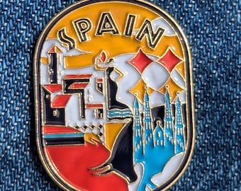 Spain 1.25" Enamel Pin Travel Badge Pinback Golden Lapel City Country Flag