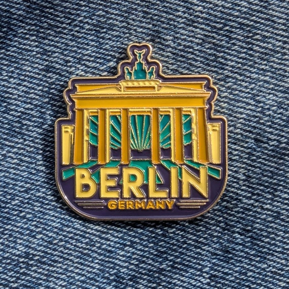 Berlin Travel Pin 1.25" Inch, Soft Enamel Pin, Golden Metal, Flair, Brooch, Lapel, Pins, Alloy, Travel, Country, Flag, Badge