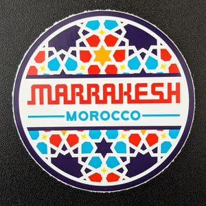 Adesivo in vinile da 3" con scritta Marrakech, Marocco, per album, bagagli, borraccia, laptop, viaggio, bandiera, città, paese