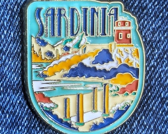 Sardinia Italy 1.25" Enamel Pin, Travel Pins Golden Metal Badge Flair Brooch Lapel Soft Pushpin Gift City Country Flag Traveller