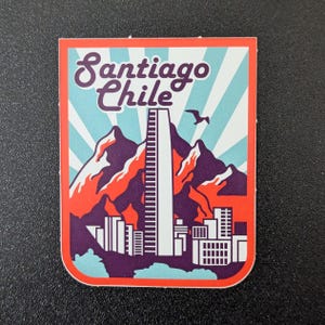 Santiago Chile 3" Vinyl Sticker Decal for Luggage, Waterbottle Laptop Scrapbook Travel Journal Notebook Gift Flag Diary City Country