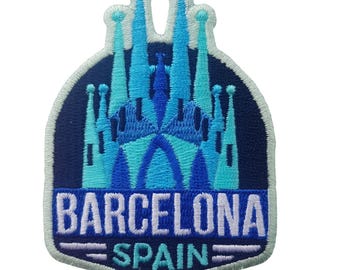 Toppa ricamata da 3" con scritta "Barcellona, Spagna", da applicare con ferro da stiro, da cucire, da viaggio, souvenir, motivo: bandiera, città, paese.