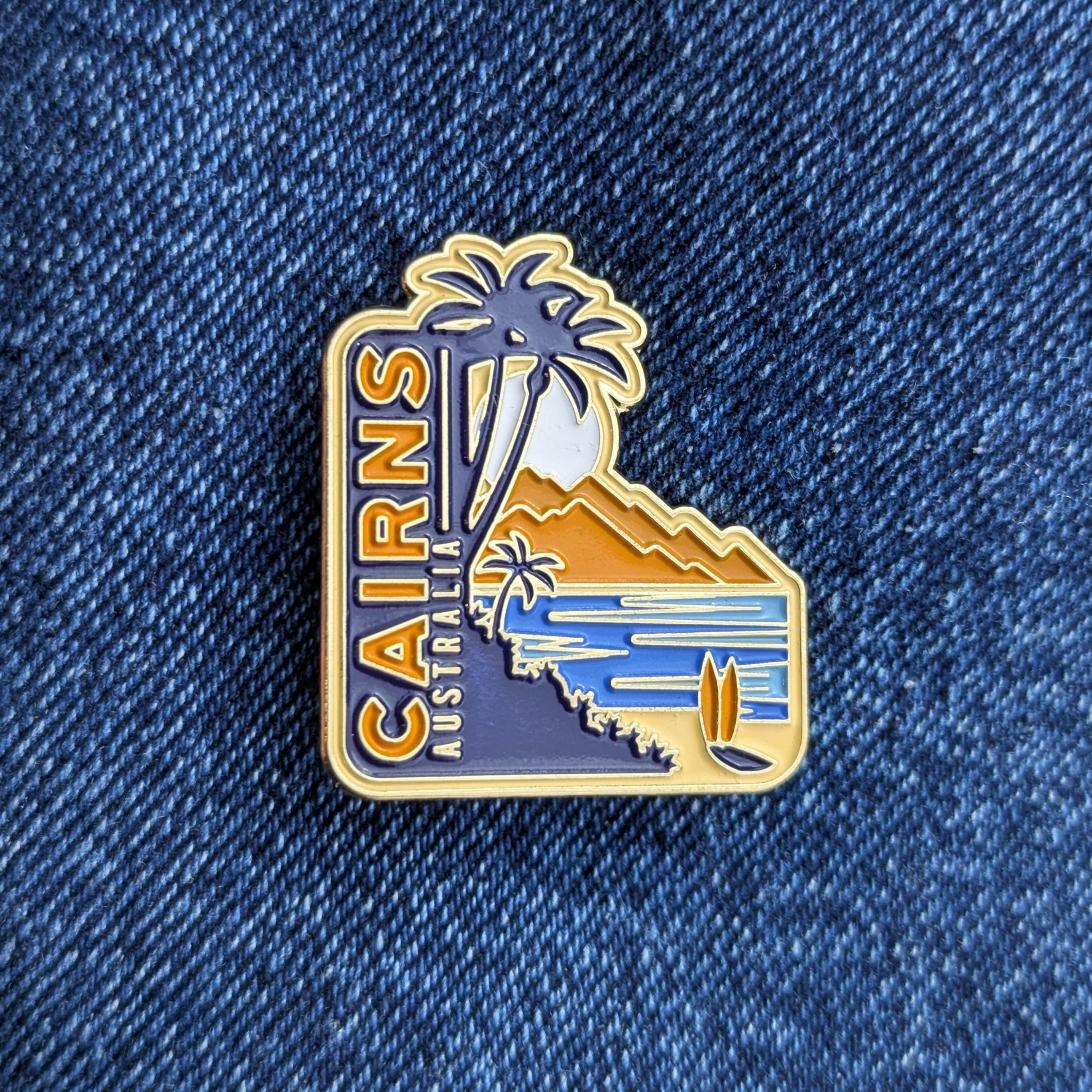 Cairns Australia Enamel Pin 1.25" Inch, Travel Pins Golden Metal Badge Flair Brooch Lapel Soft Pushpin Gift City Country Flag Traveller