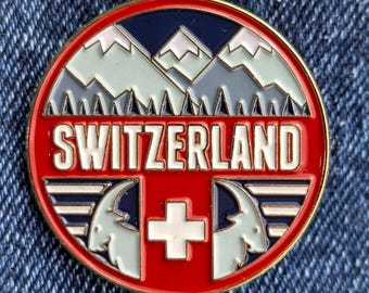 Switzerland 1.25" Enamel Pin Travel Badge Pinback Golden Lapel City Country Flag