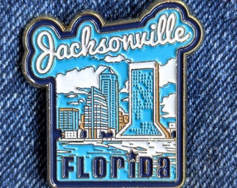 Pin de esmalte de 1,25" de Jacksonville, Florida, EE. UU., insignia de viaje, pin con solapa dorada, bandera de la ciudad y el país.