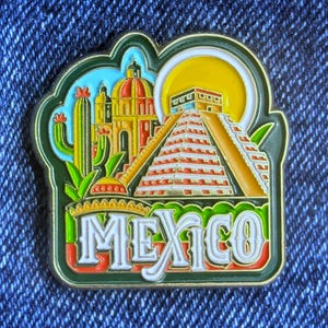 メキシコ 1.25インチ エナメルピン トラベルピン ゴールデンメタルバッジ フレアブローチ ラペル ソフトプッシュピン ギフト シティ 国旗 トラベラー
