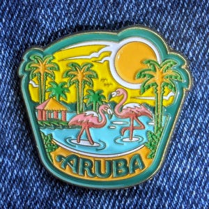 Aruba 1.25" Enamel Pin, Travel Pins Golden Metal Badge Flair Brooch Lapel Soft Pushpin Gift City Country Flag Traveller