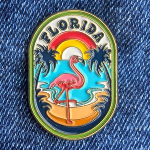 Florida 1.25" Enamel Pin, Travel Pins Golden Metal Badge Flair Brooch Lapel Soft Pushpin Gift City Country Flag Traveller