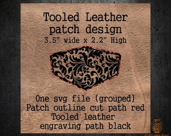 Tooled Leather Patch Design SVG File Download, Hat Patch Template, Patch Shape SVG File, Leather Patch Pattern, Laser Engraving Patch Emblem