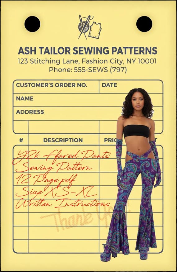 Y2k Flared Pants Sewing Pattern | Cross Cut-out Waist Flare Pants