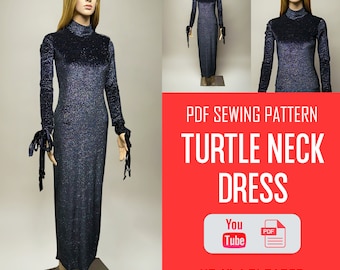 Bodycon Dress Pdf | Turtleneck Pattern | Fitted Dress Sewing Pattern | Sewing Pattern Dress