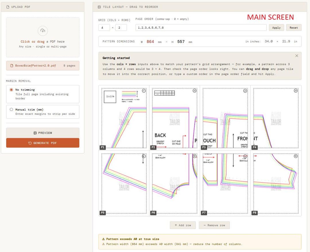 Pdf Stitch Tool | Any Size Sewing Pattern to A0 Pattern Converter Tool ...
