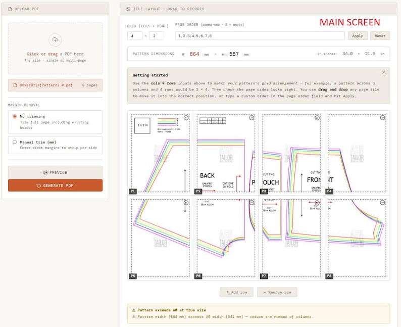 Simple Marjin Pattern Pdf Stitch Tool | Any Size Sewing Pattern to A0 Pattern Converter Tool ...