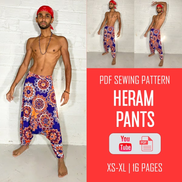 Heram Pants Pattern For Adults | MC Hammer Pants | Adult Bohemian Harem Pants Sewing Pattern | Aladdin Pants Sewing Pattern