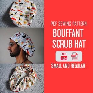 Small and Regular Size Bouffant Scrub Hat With Adjustable Cord Sewing Pattern, Nurse Head Cover Sewing Pattern, scrub cap with room for hair
