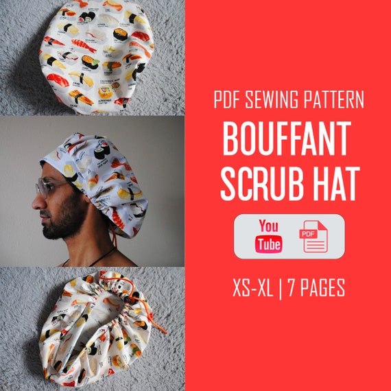Bouffant Scrub Hat With Adjustable Cord Sewing Pattern Nurse Head
