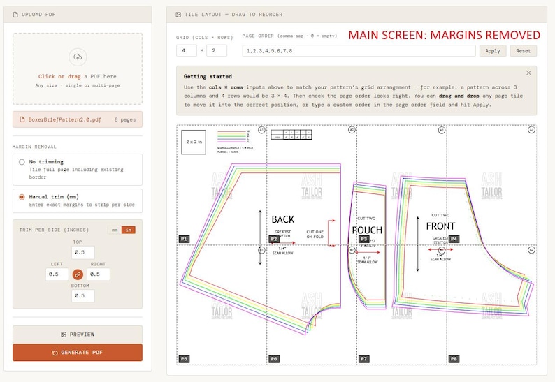 Simple Marjin Pattern Pdf Stitch Tool | Any Size Sewing Pattern to A0 Pattern Converter Tool ...