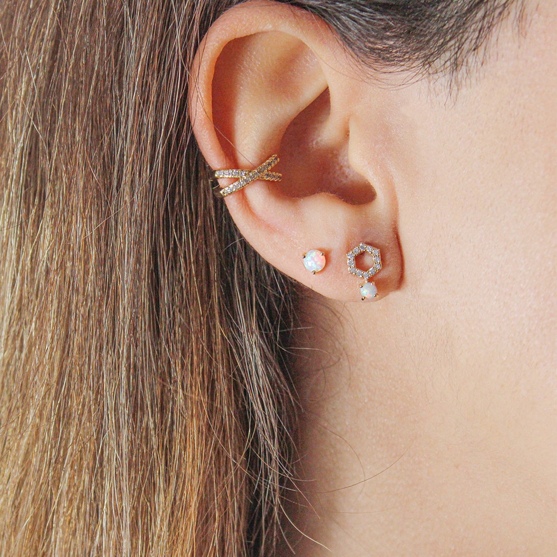 Kleine opaal oorbellen voor tweede gat Single stud oorbel Etsy