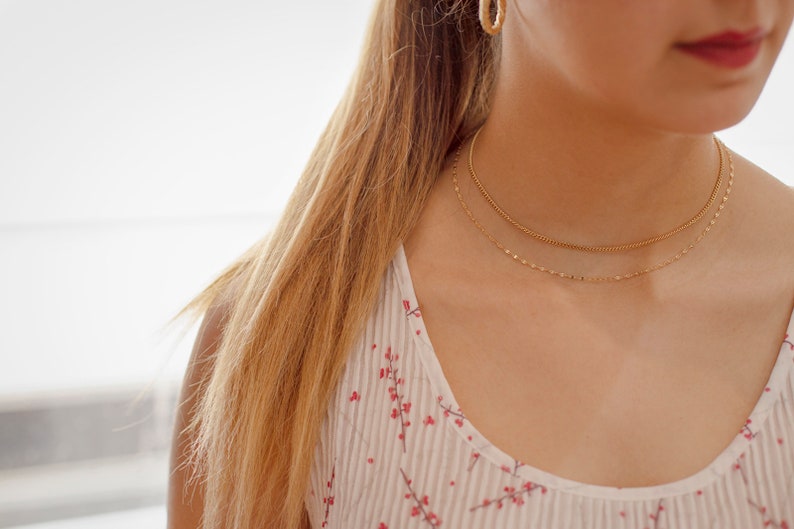 18k gold plated mariner thin chain gift for mom Valentino chain necklace short simple minimal necklace Dainty mirror link chain choker