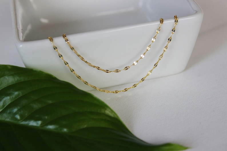 18k gold plated mariner thin chain gift for mom Valentino chain necklace short simple minimal necklace Dainty mirror link chain choker